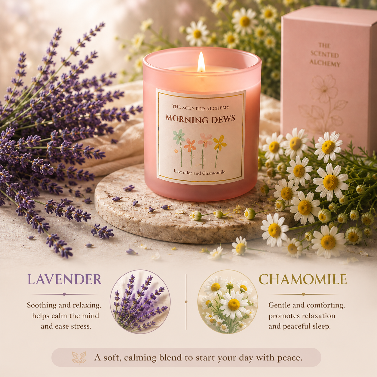 Morning Dews | Lavender & Chamomile Scented Candle | 200g | 40+ Hours Burn Time