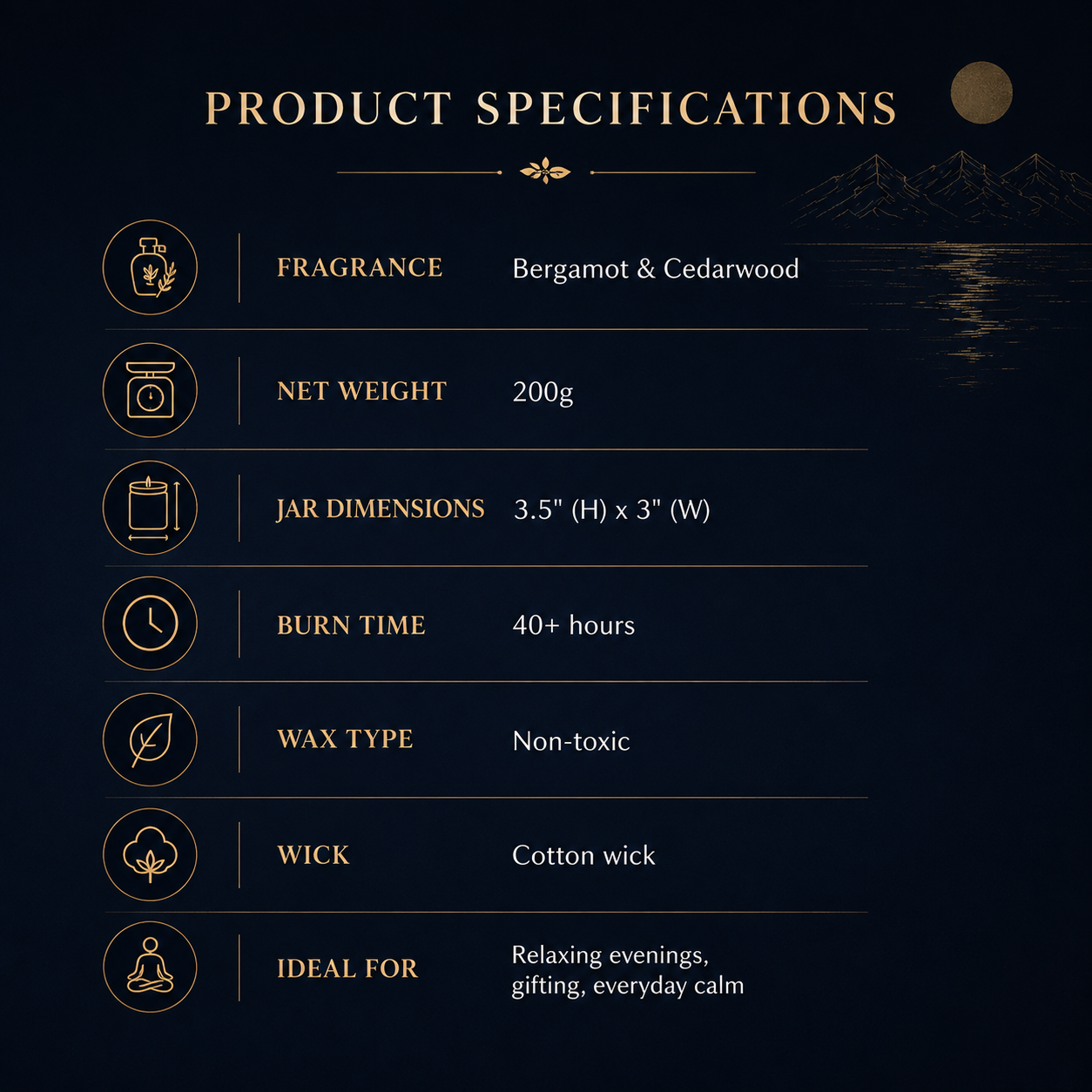 Moon Mist | Bergamot & Cedarwood Scented Candle | 200g | 40+ Hours Burn Time