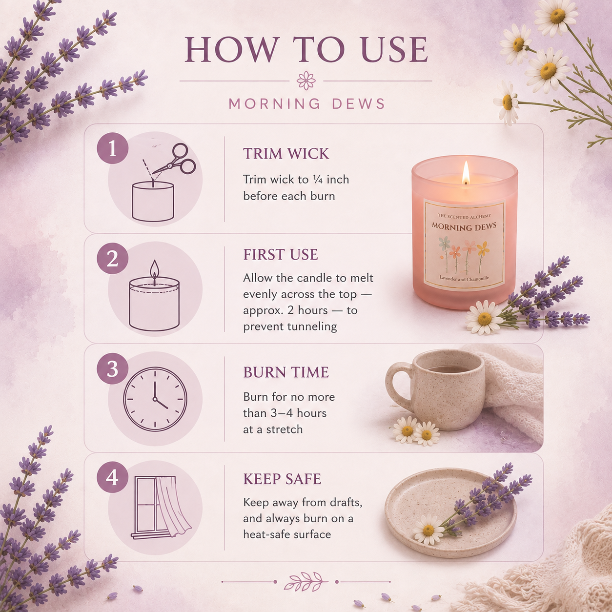 Morning Dews | Lavender & Chamomile Scented Candle | 200g | 40+ Hours Burn Time